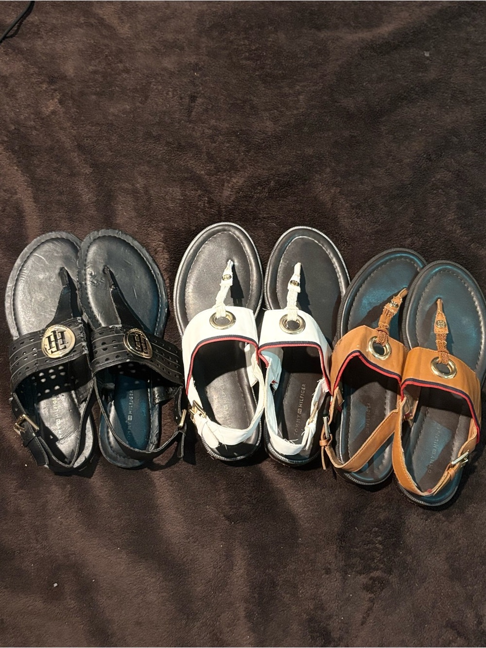 Tommy Hilfiger Girls' White and Tan T-Strap Sandals